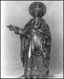 Urna di Sant'Angelo. Statuina  di argento massiccio raffigurante il Santo benedicente, opera di argentiere palermitano del 1656. Fu trafugata, e mai pi ritrovata, il 30 gennaio 1980